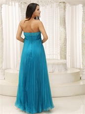 Crinkle Ruching Empire Sky Blue Chiffon Evening Dress With Bowknot 