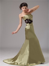 Mermaid Elastic Woven Satin Olive Green Amazon Prom Dress With Purple Sash