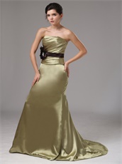 Mermaid Elastic Woven Satin Olive Green Amazon Prom Dress With Purple Sash