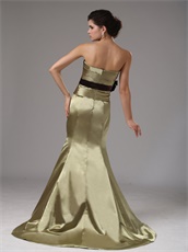 Mermaid Elastic Woven Satin Olive Green Amazon Prom Dress With Purple Sash