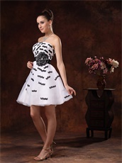 Strapless White With Black Homecoming Dress Fully Ciliiform Lacework