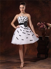 Strapless White With Black Homecoming Dress Fully Ciliiform Lacework