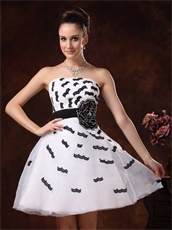 Strapless White With Black Homecoming Dress Fully Ciliiform Lacework