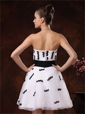 Strapless White With Black Homecoming Dress Fully Ciliiform Lacework