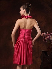 Falbala Halter Knee Length Dark Fuchsia Taffeta Prom Dress Modest