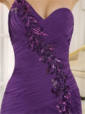 Dark Orchid Slit Evening Dress Sequin Applique From Shoulder To Waist