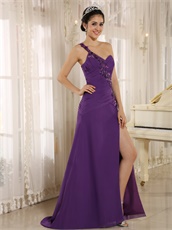 Dark Orchid Slit Evening Dress Sequin Applique From Shoulder To Waist