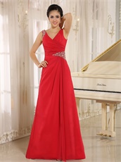 Modest V Neck Red Chiffon Dress Customed For Mother Of Bride Wear