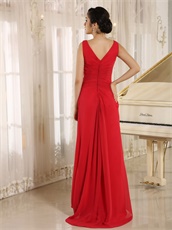 Modest V Neck Red Chiffon Dress Customed For Mother Of Bride Wear