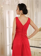 Modest V Neck Red Chiffon Dress Customed For Mother Of Bride Wear