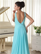 Aqua Blue V-neck Evening Dress Open Back Stage Show Most Choice