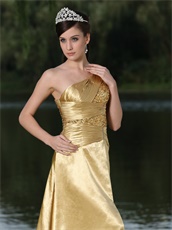 Amiable Gold One Shoulder Slit Design Prom Dress For Garden Party
