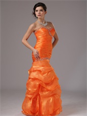 Sweetheart Floor Length Brightly Organge Outdoor Meeting Dress