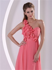 Smart One Shoulder Watermelon Thanksgiving Party Dress Has 3D Flowers Design