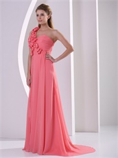 Smart One Shoulder Watermelon Thanksgiving Party Dress Has 3D Flowers Design