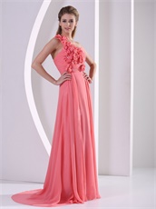 Smart One Shoulder Watermelon Thanksgiving Party Dress Has 3D Flowers Design