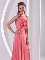 Smart One Shoulder Watermelon Thanksgiving Party Dress Has 3D Flowers Design