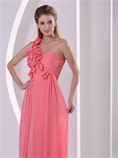 Smart One Shoulder Watermelon Thanksgiving Party Dress Has 3D Flowers Design