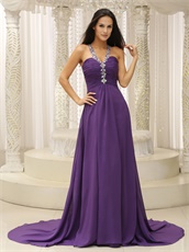 Medium Purple Show Back Chiffon Evening Gown First Choice