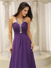 Medium Purple Show Back Chiffon Evening Gown First Choice