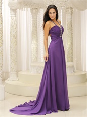 Medium Purple Show Back Chiffon Evening Gown First Choice