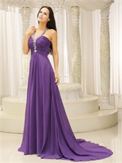 Medium Purple Show Back Chiffon Evening Gown First Choice