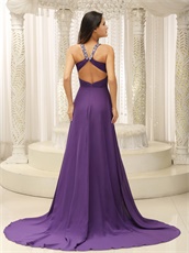 Medium Purple Show Back Chiffon Evening Gown First Choice