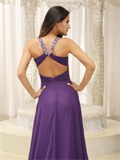 Medium Purple Show Back Chiffon Evening Gown First Choice