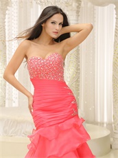 Watermelon Organza Layers Sheathy Mermaid Prom Dress Good Figure