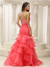 Watermelon Organza Layers Sheathy Mermaid Prom Dress Good Figure