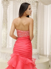 Watermelon Organza Layers Sheathy Mermaid Prom Dress Good Figure