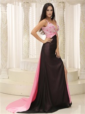 Black Skirt With Pink Brush Train Sexy Evening Dress Show Breasts