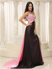 Black Skirt With Pink Brush Train Sexy Evening Dress Show Breasts