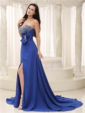 Dignified Royal Blue Gathering Party Dress Bowknot Custom Plus Size