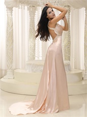 Pearl Pink Elastic Woven Satin Pageant Evening Dress Show Back