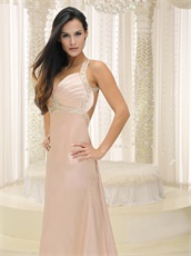 Pearl Pink Elastic Woven Satin Pageant Evening Dress Show Back