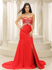Sweetheart Red Chiffon 2019 Spring Event Dress Brush Train With Slit