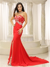 Sweetheart Red Chiffon 2019 Spring Event Dress Brush Train With Slit