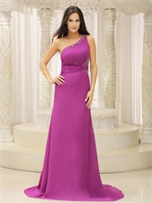 2019 New Camellia Purple Single Strap Sweep Train Formal Dress Cheap