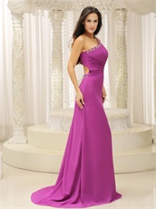 2019 New Camellia Purple Single Strap Sweep Train Formal Dress Cheap