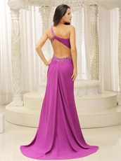 2019 New Camellia Purple Single Strap Sweep Train Formal Dress Cheap