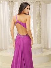 2019 New Camellia Purple Single Strap Sweep Train Formal Dress Cheap