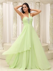 Mature Single Shoulder Fresh Leaves Chiffon Gathering Dress Formal