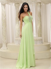 Mature Single Shoulder Fresh Leaves Chiffon Gathering Dress Formal