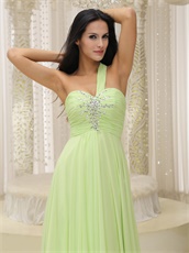 Mature Single Shoulder Fresh Leaves Chiffon Gathering Dress Formal