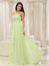 Mature Single Shoulder Fresh Leaves Chiffon Gathering Dress Formal