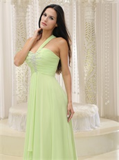 Mature Single Shoulder Fresh Leaves Chiffon Gathering Dress Formal