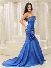 Modest Strapless Royal Blue Satin Wedding Party Dress Mermaid