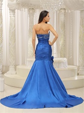 Modest Strapless Royal Blue Satin Wedding Party Dress Mermaid