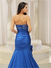 Modest Strapless Royal Blue Satin Wedding Party Dress Mermaid